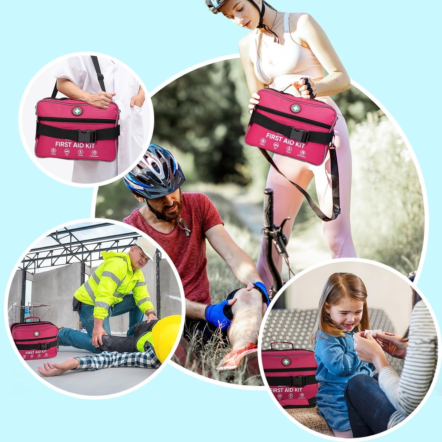 Skiennix Professional 435-Piece Large First Aid Kit - Comprehensive Emergency Medical Supplies for Home, Camping, Travel & More (Pink)