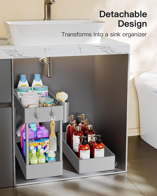 Pipishell Slim Storage Cart - 3-Tier Rolling Organizer for Bathroom, Kitchen, and Laundry Room - Gray