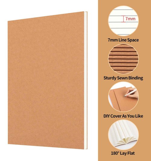60 Pack A5 Ruled Lined Kraft Notebooks Bulk, Journaling Notebooks, A5 Lined College Ruled Notebook, 8.3x5.5 Inches 60 Pages Travel Journal Notebooks Set for Work, School, Student, Kids, Writing