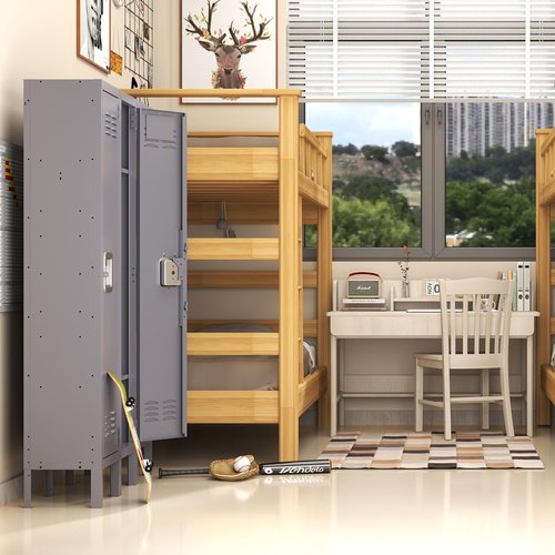 IKIMI 66" Metal Lockers for Employees Storage Locker with 1 Door and Shelves,Steel Lockable Cabinet Gray Tall Locker for School Office Gym Home Garage