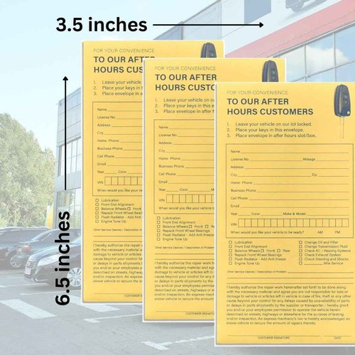 Key Drop Off Envelopes for After Hours | Auto Shop Repair/Service Drop Box Overnight Envelopes | 3.5" x 6.5" (500)