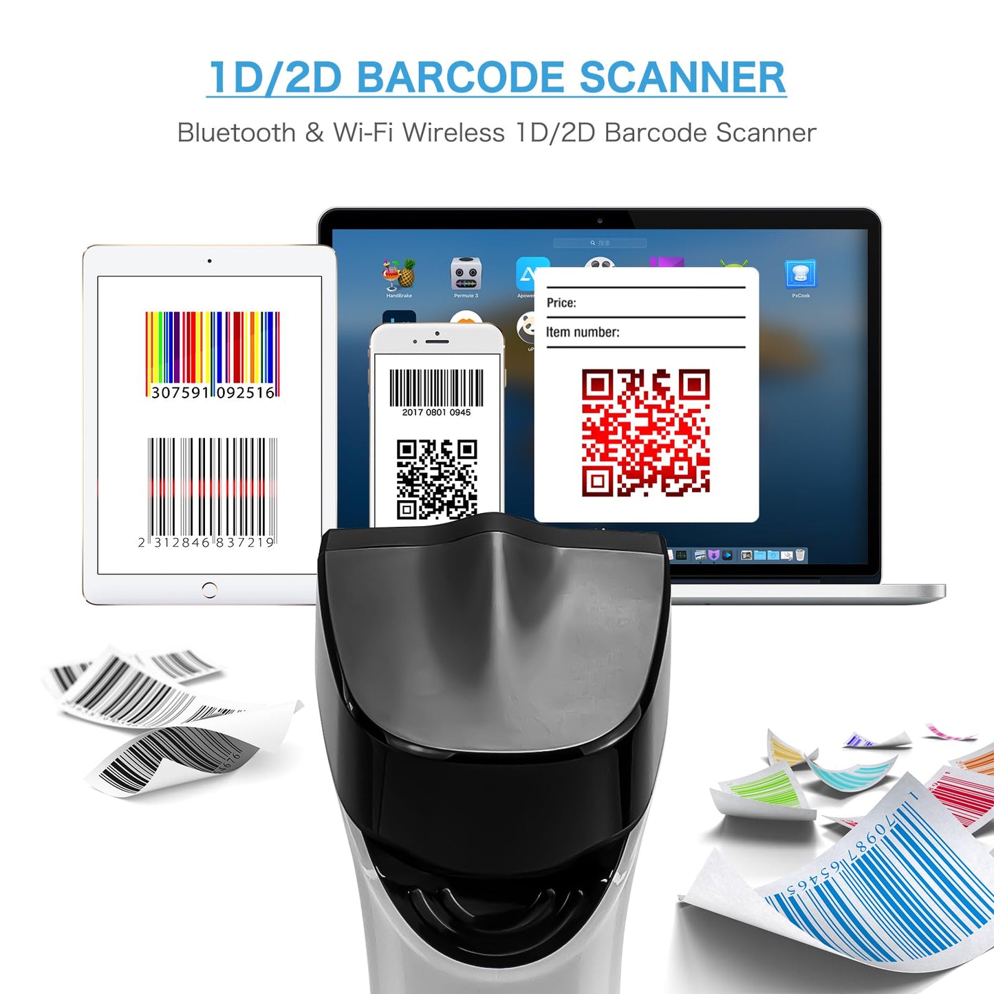 NETUM Wireless Wi-Fi 2D Barcode Scanner Connect with TCP UDP Network Protocols, Hands Free Automatic Sensing Bar Code Reader 1D 2D QR pdf417 Scan Gun Suitable for Inventory, POS Industry - DS2800
