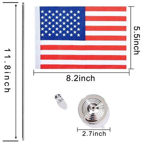 ZXvZYT 2 Pack US flag USA Table Flag Small Mini United States Desk Flag With Stand Base,for 4th of July Party Veteran's Day Decorations,Home office Decorations