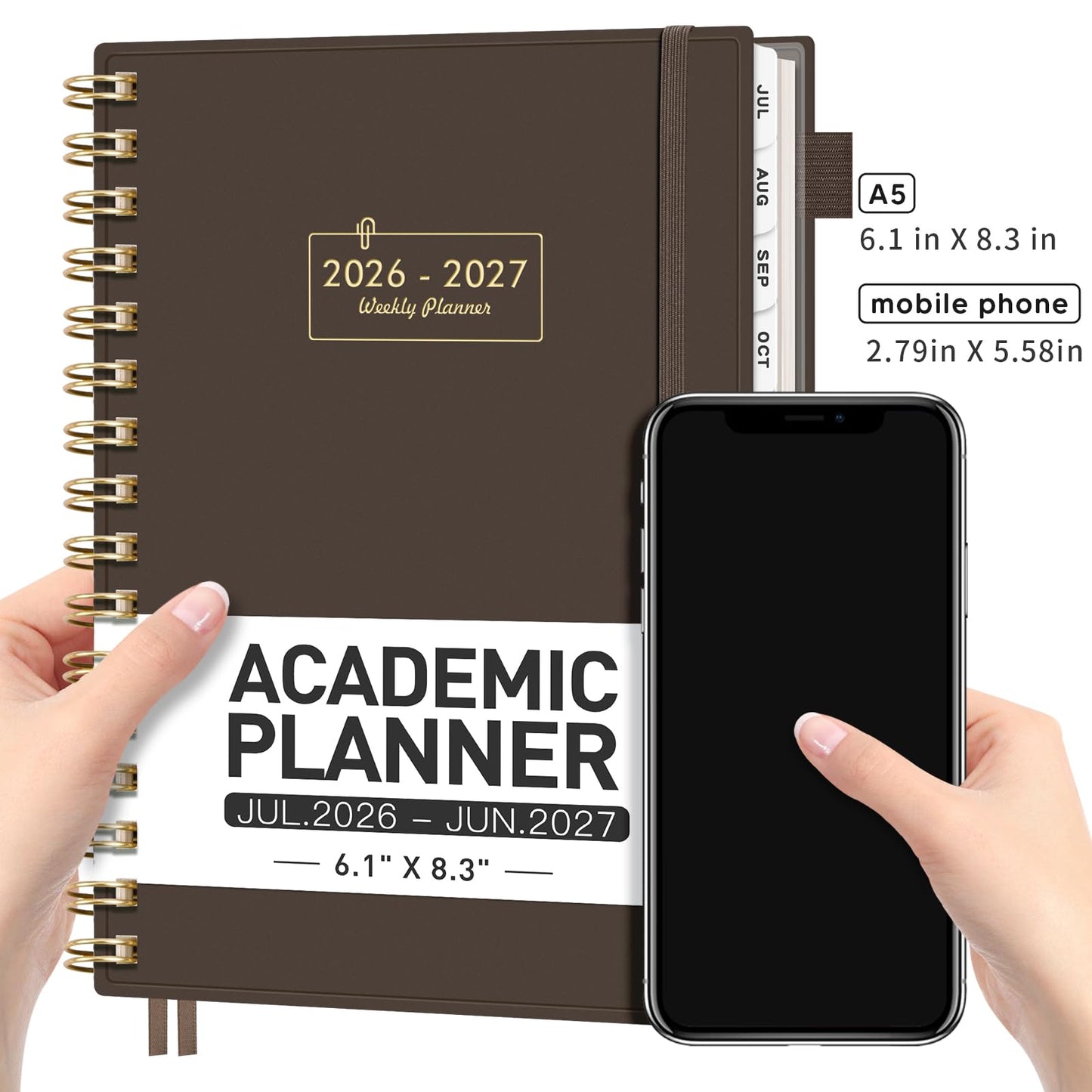 AHGXG Academic Planner 2026-2027, July 2026 - June 2027, Weekly and Monthly, 5.7" x 8.3", Calendar, Agenda for Women, Teacher, Student, School, 12-Month Tabs (Coffee)