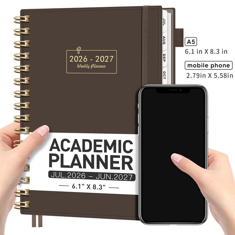 AHGXG Academic Planner 2026-2027, July 2026 - June 2027, Weekly and Monthly, 5.7" x 8.3", Calendar, Agenda for Women, Teacher, Student, School, 12-Month Tabs (Coffee)