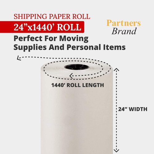Partners Brand Shipping Newsprint Rolls White, 1-Pack | Newsprint Paper Roll for Packing, Moving and Storage