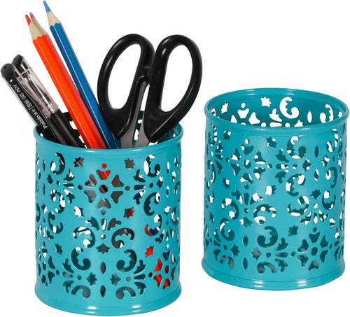 EasyPAG Pencil Holder - 2 Pack Metal Pen Organizer | Mesh Desk Cup for Home, Office, School - Blue