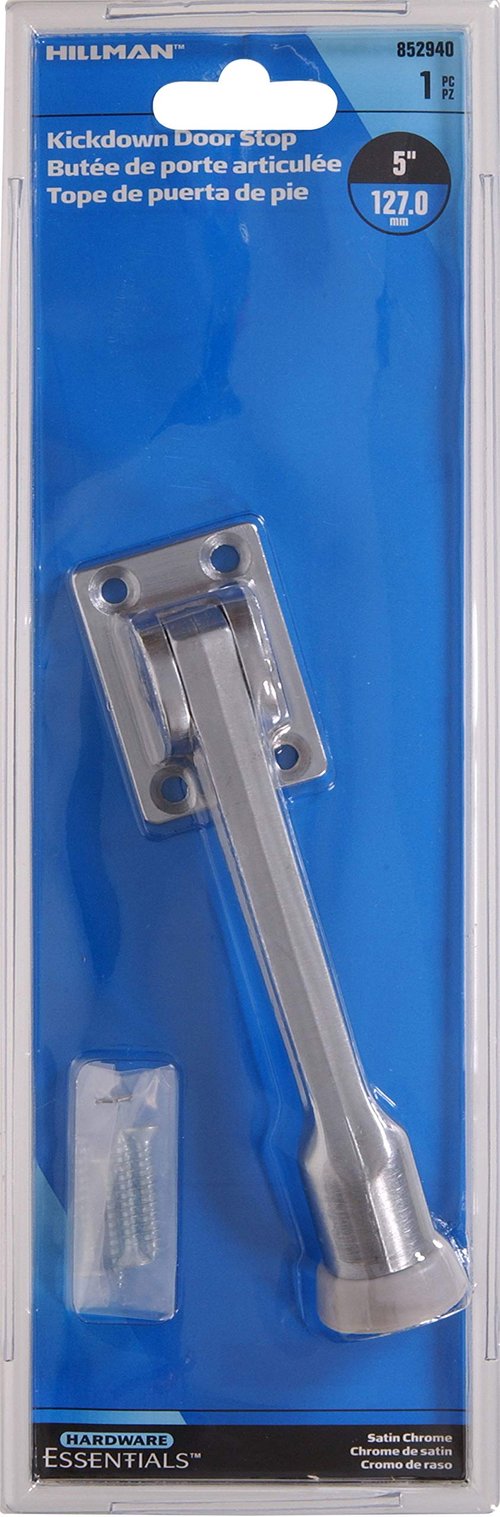 Hillman 852940 5" Kickdown Door Stop- Satin Chrome 2-Pack