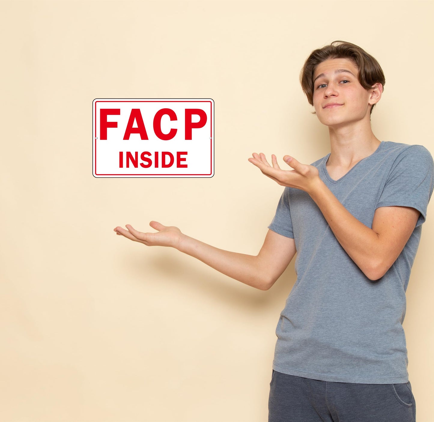 FACP Sign, (2 Pack) Self Adhesive FACP Inside Signs, Rust Free and Reflective Aluminum Metal Sign Sticker for Door (9 x 6 inches, White/Red)