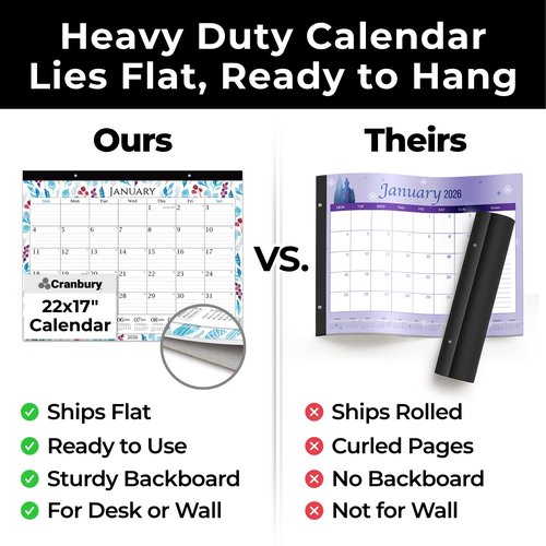 CRANBURY Large 22x17 Desk Calendar 2025-2026, Use Now to Dec 2026 as Big Deskpad Calendar or Extra Large Hanging Wall Planner, Colorful Seasonal Designs, Includes Stickers