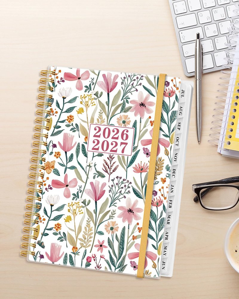 Planner 2026-2027 - Academic Planner from July 2026 to June 2027, Weekly & Monthly Planners Spiral Bound with 12-Month Tabs, Inner Pocket, 6.25" x 8.5", Leaf Flower