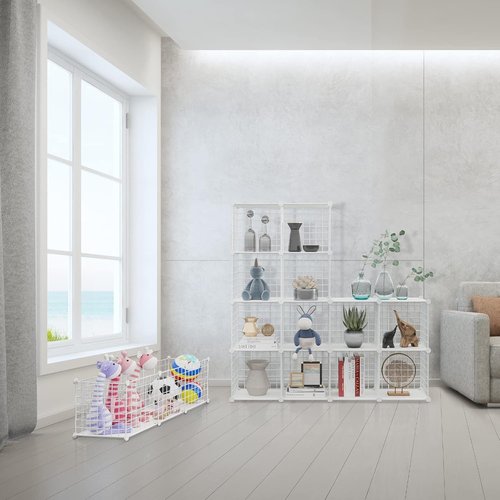 Hubson Wire Cube Storage Organizer - Versatile 20-Cube Metal Grid Shelf for Books, Toys, Crafts & Plants - White