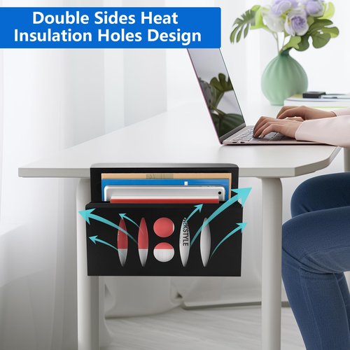METALHSL 2 Tier Desk Side Storage, Under Desk Storage, No Drill Steel Hanging Desk Organizer, Laptop Holder, Desk Storage Holder for Office & Home.(Black)