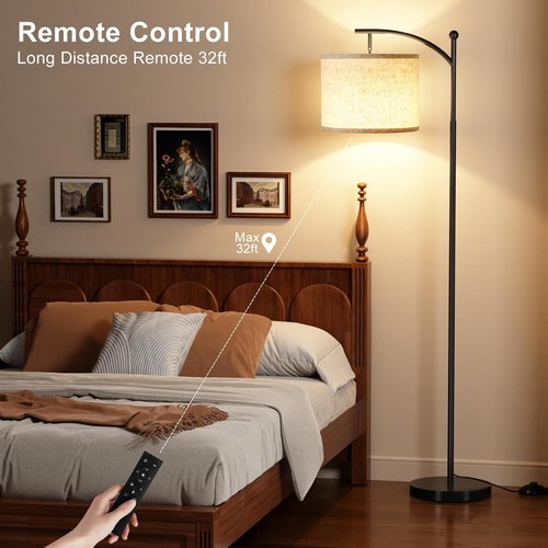 Ambimall 60" Modern Floor Lamp - Remote Control & Stepless Dimmable Bulb | Adjustable Brightness & Color Temperature - Beige Shade & Black Pole