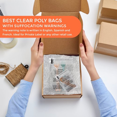 PackageZoom - 11" x 14" (100 Count) Suffocation Warning for Packaging, Clothes & FBA - Self Seal Packaging Bags With Permanent Adhesive