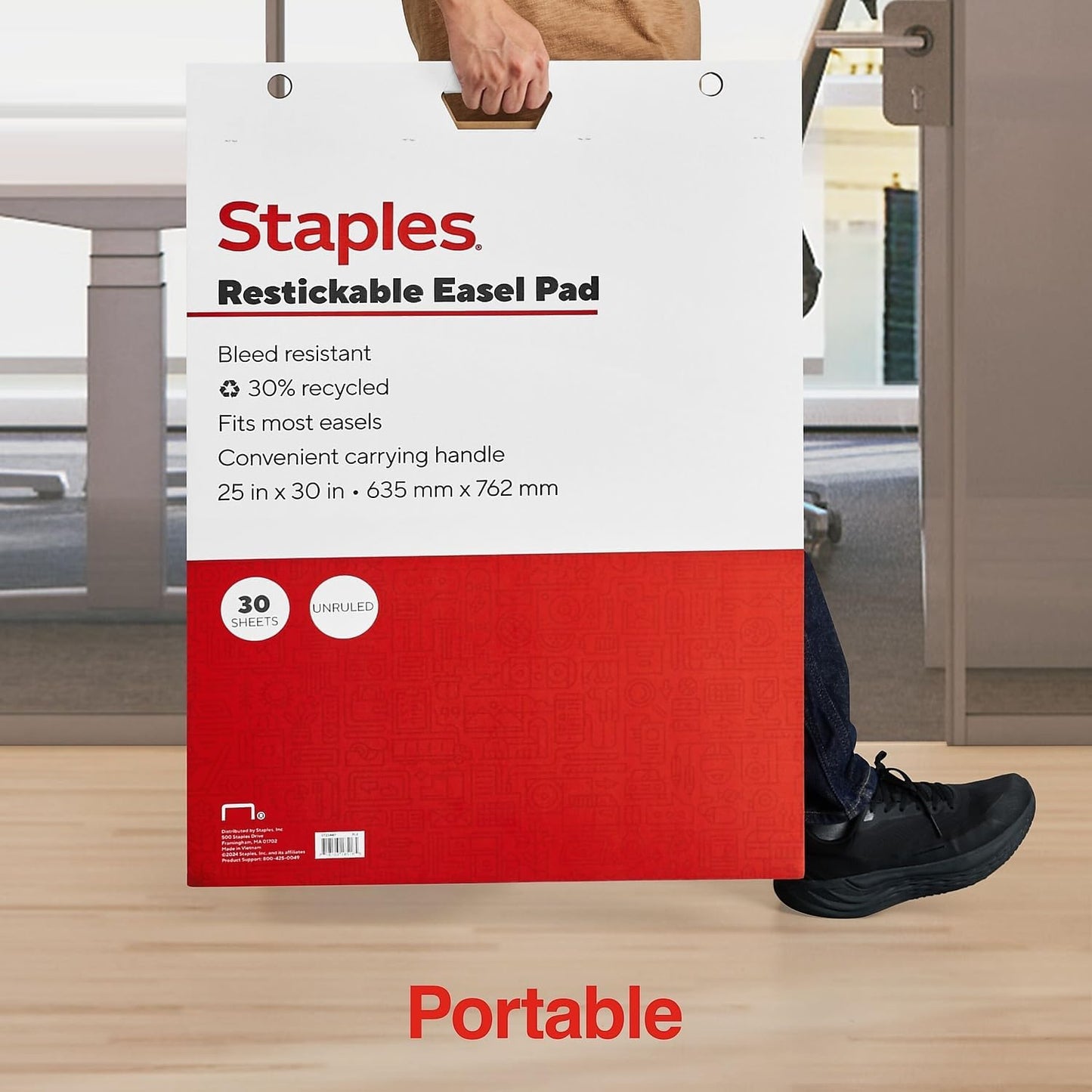 STAPLES Easel Pad - Large Repositionable Flip Chart Paper, 25"x30", 30 Sheets, Eco-Friendly White | 2 Pack