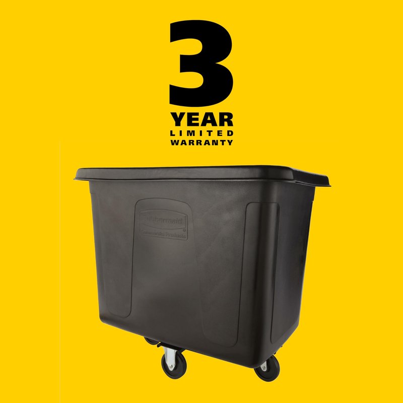 Rubbermaid Commercial Products Cube Basket Truck with Wheels/Casters, 500 lbs Capacity, Rectangular, Black, For Laundry/Waste/Trash/Heavy Materials
