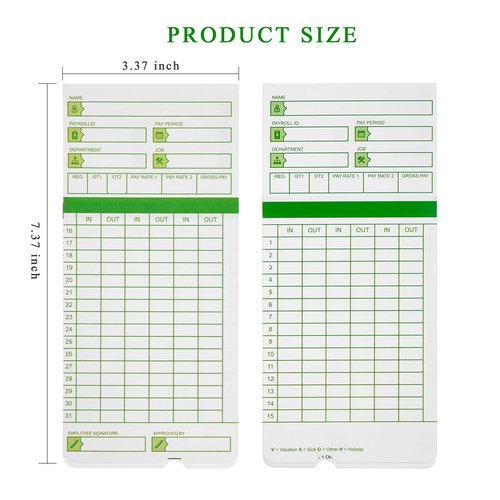 Zzrywuty All Pay Periods, 100 Count Time Cards for Hn3000, 2-Sided, 3 3/8" x 7 3/8", Green