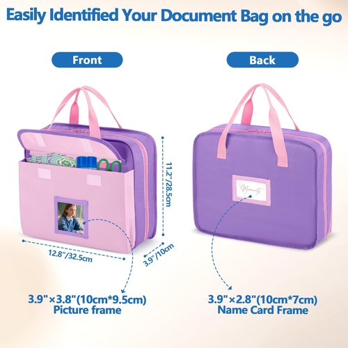 GRAOSO Zipper Document Bag for Boys and Girls, 9 Expandable Folders, Baby Portfolio Organizer Case with Customized Photo and Name Areas, Pink