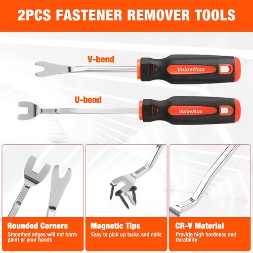 VALUEMAX 3Pcs Trim Removal Tool and Staple Remover Set, Heavy Duty Pry Tool Clip Removal Tool Staple Puller, Upholstery Tools for Removing Staples, Tacks, Auto Clip Fasteners, Door Panel, Dashboard