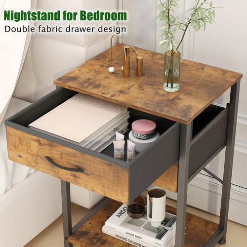 VonDream End Table with Fabric Drawer, Nightstand for Bedroom, Small Printer Stand for Home Office, Side Table with Storage