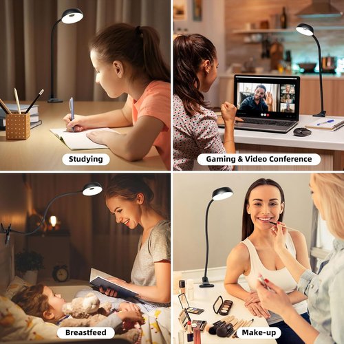 LiFMIRA LED Reading Light - Eye-Friendly Clip-On Lamp with 3 Color Modes & 10 Brightness Levels - Black