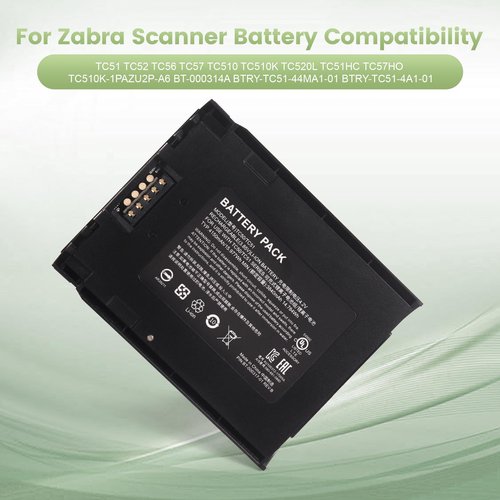 For Zebra TC57 Scanner Battery Replacement: For Zebra TC51 Battery - TC57 TC52 TC56 TC510 TC510K TC520L TC51HC TC57HO TC510K-1PAZU2P-A6 BT-000314 BTRY-TC51-44MA1-01 BTRY-TC51-4A1-01 Model Barcode
