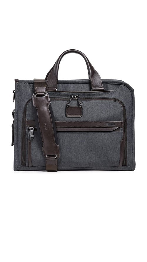 TUMI Slim Deluxe Portfolio - Ballistic Nylon Briefcase for Men & Women - Stylish Organizer Briefcase for Business & Travel - Anthracite