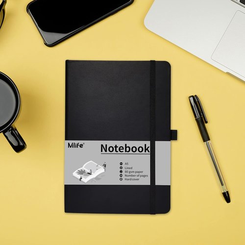 Mlife A5 Lined Journal Notebook - College Ruled, 196 Pages, 5.75" x 8.38", Hardcover - 3 Pack Black