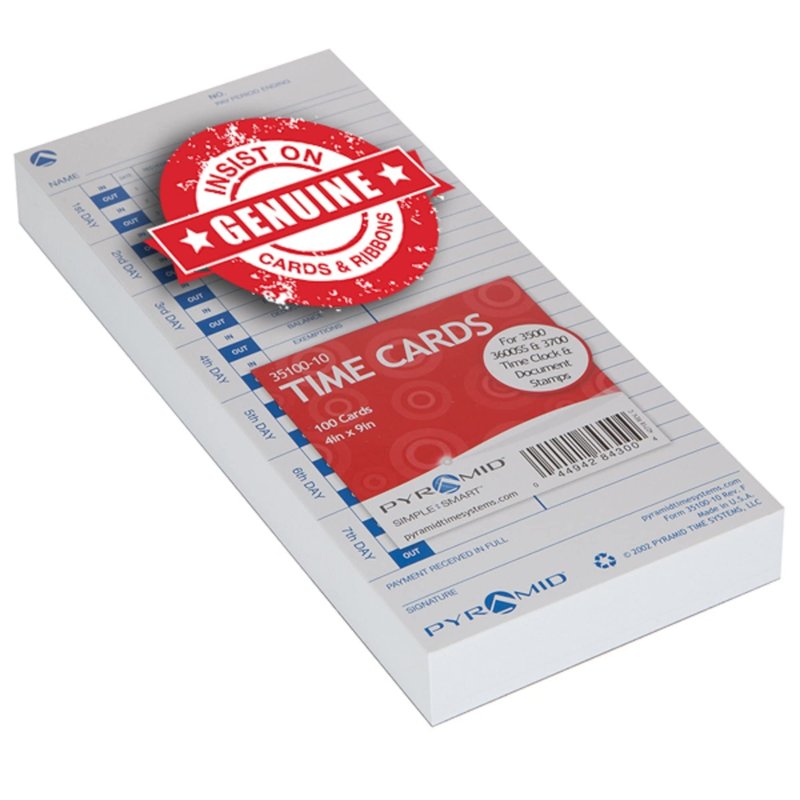 Pyramid™ 30% Recycled Time Cards For Pyramid Models 3500 & 3700, 4" x 9", Pack Of 100