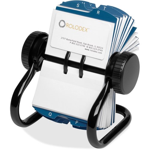 Rolodex Open Rotary Business Card File with 24 Guides, Holds 400 2.63 X 4 Cards, 6.5 X 5.61 X 5.08, Metal, Black