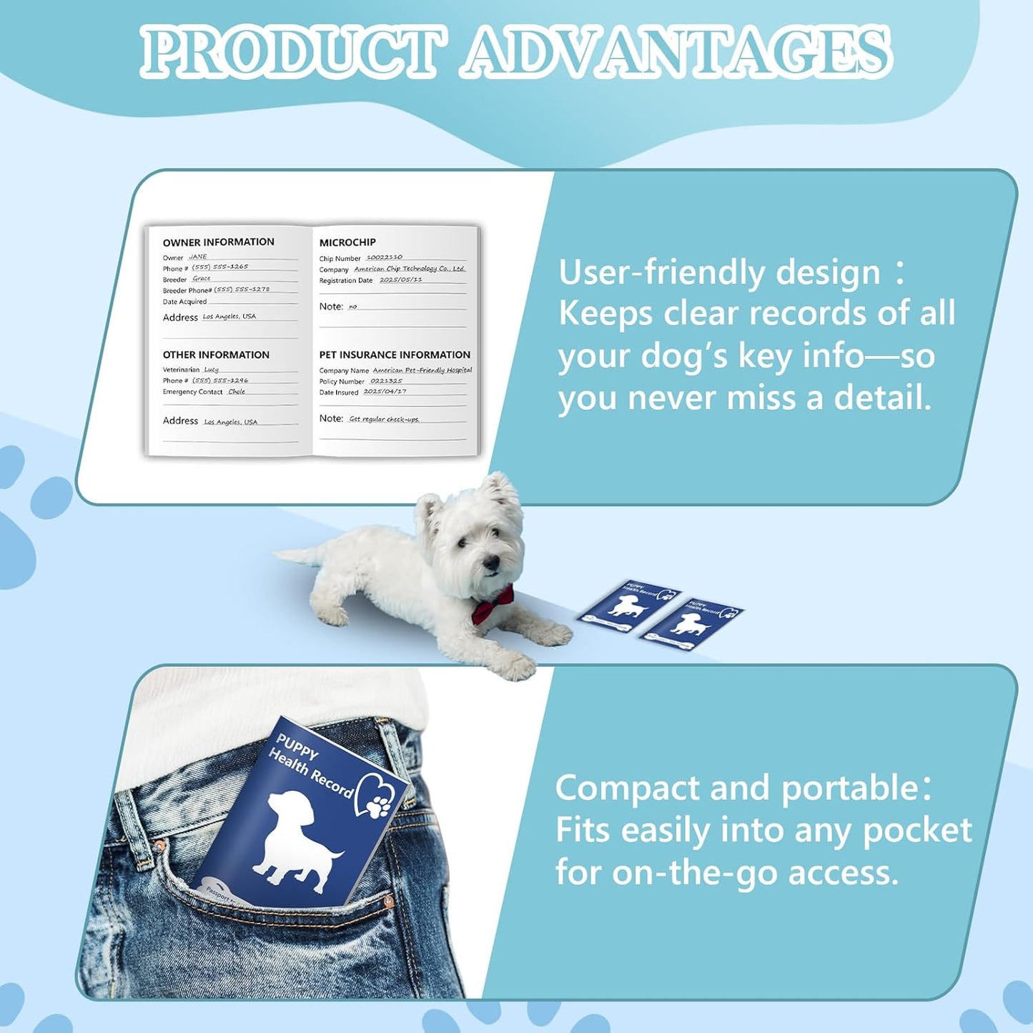 1 Pack Puppy Shot Record Booklets 12 Sheets Per Pack Dog Vaccination Record Book Dog Health Records 5*3.5inch Dog Information Record Notebook dog medical and vaccine book for Pet Lovers Doggy Medical