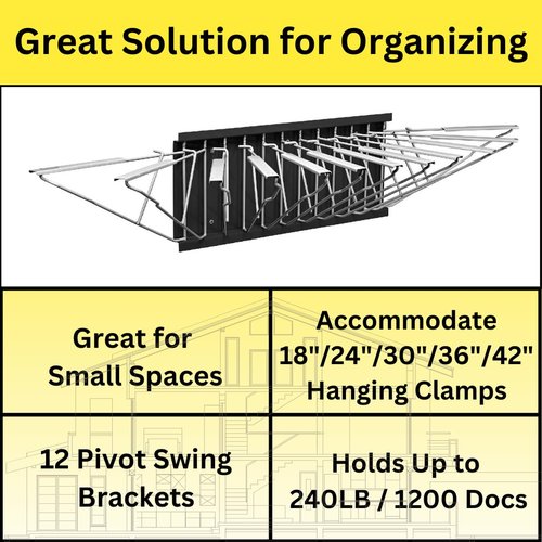 Adir Wall Mount Blueprint Rack - Blue Print Organizer, Poster Wall Mount Display, Map Storage Holder with 12 Pivot Brackets - Plan Rack for Office (Without Blueprint Clamps)