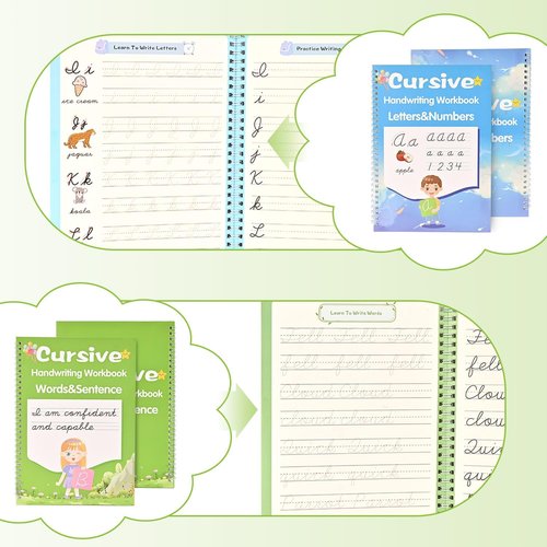 AALGO Cursive Handwriting Workbook - Reusable Practice Book for Kids & Beginners | Learn Letters, Words & Sentences