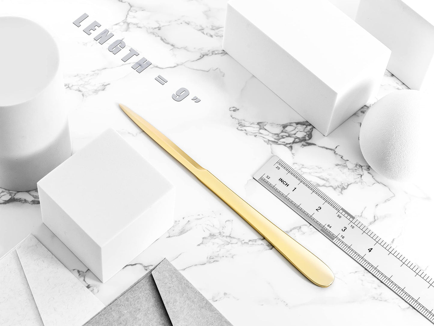 MUSROD 2 Pack 9" Golden Metal Letter Opener with Minimalist Design, Safe Double Edge Blades, Anti-Fingerprint Long Handle, Mail Opener Paper Knife Tool Envelope Opener