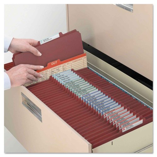 Smead Pressboard Classification File Folder with SafeSHIELD Fasteners, 2 Pocket Dividers, 2" Expansion, Legal Size, Red, 10 per Box (19079)