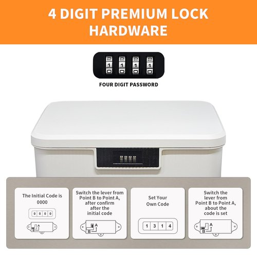 Begino Lockable Storage Container Bin, 4.2 Gallon Capacity Organizer Box with Combination Lock, Heavy Duty Plastic Trunk, Usable As Item Organizer Or Office File Storage(White)