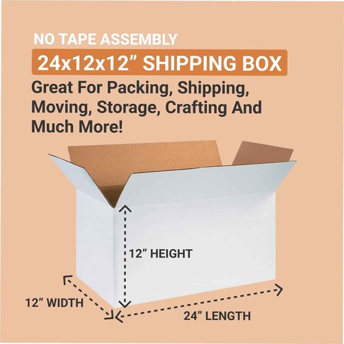 AVIDITI Shipping Boxes Medium White, 24"L x 12"W x 12"H 25-Pack | Corrugated Cardboard Box for Packing, Moving and Storage 24x12x12 241212