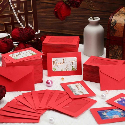 Cholemy 400 Pcs Red Gift Card Envelopes Christmas Card Envelopes with Window 4.1 x 2.8 Invitation Credit Sleeves for Money Cash Business Thanksgiving Wedding Party Greeting Supplies Decoration