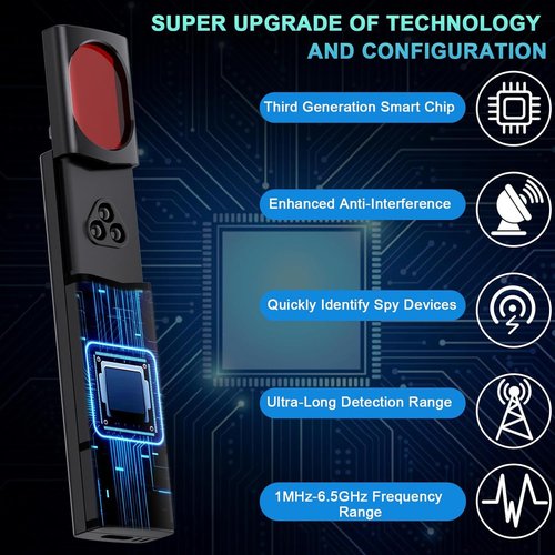 QEBAJI Hidden Camera Detectors, Spy Camera Finder, Portable Hidden Bug and Camera Detector, 5 Levels Sensitivity 6 Modes, Wireless Rechargeable for Home, Car, Hotel, Travel, 1 Pack, Full
