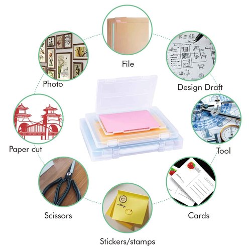 Mickiewicz 12 Pack Paper Storage Boxes (Large A4+A4+A5), 8.5 x 11 Plastic Portable Project Case for US letter Size, Plastic Multi-Purpose Thick Scrapbook Storage Box for Office,Craft or Art Supplies