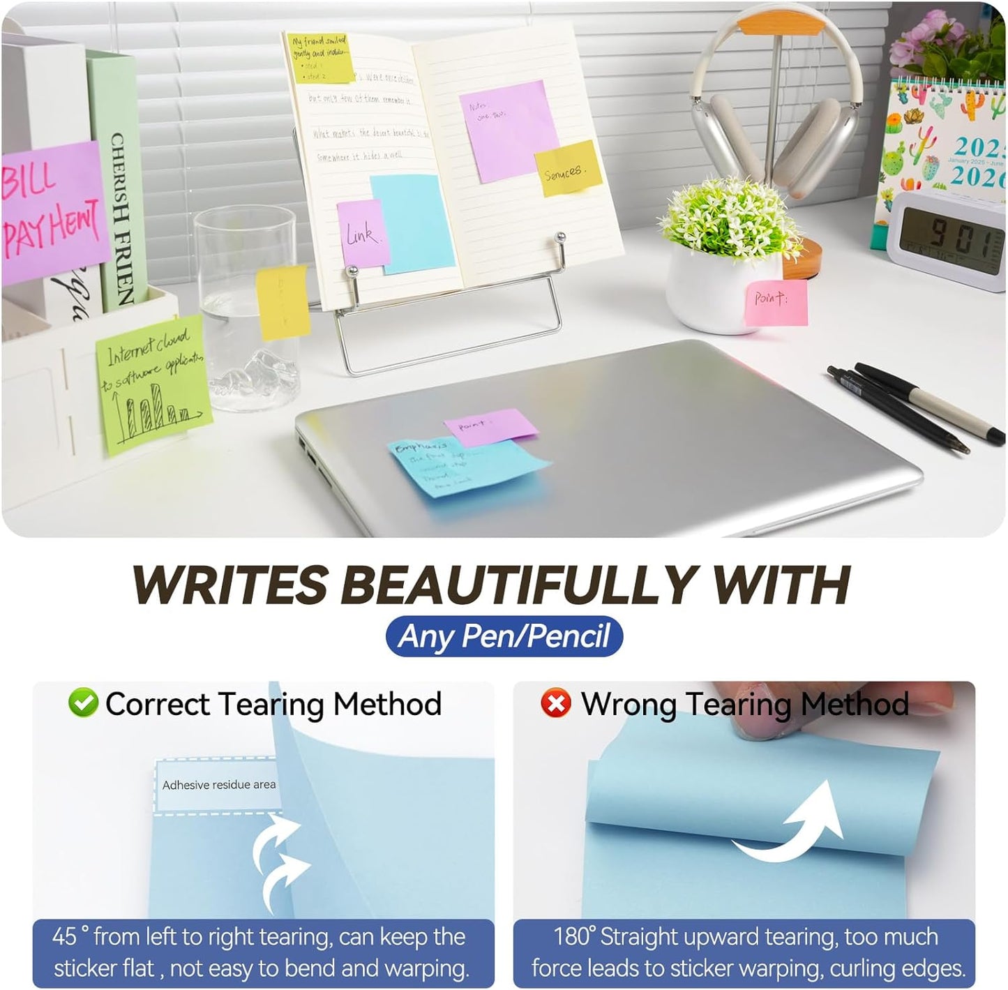 (12 Pack) Sticky Notes 3x3 + 1.5x2 in Small Sticky Note, Self-Sticky Note Pads | Sticks Strong & Removes Clean | Recycled Paper Cute Sticky Notes to School Supplies, Office Products, 6 Colors