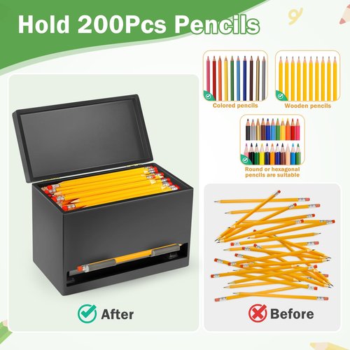 Aigybobo Pencil Dispenser for Classroom, Wooden Pencil Holder for Desk, Teacher Must Haves for Organization and Storage, Pencils Straw Dispenser for Classroom Office Kitchen Restaurant (Black)