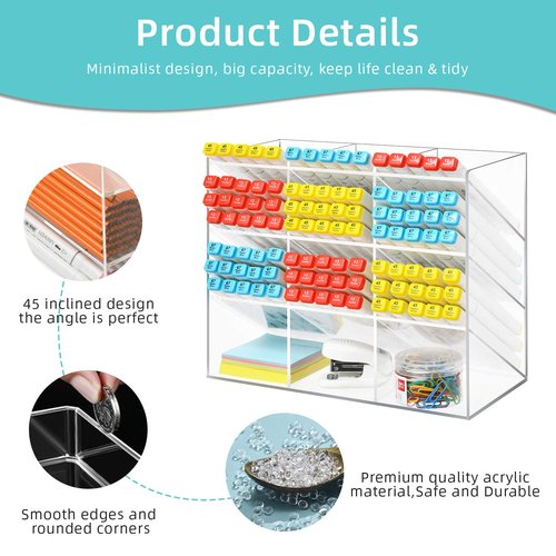 Marbrasse Clear Pen Organizer Storage, Acrylic Desk Organizer with 12 Compartments, Pen Holder for Desk, Desktop Art Organizer for Office School Art Supplies