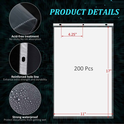 Glenmal 400 Pack Sheet Protectors 11 x 17 Inch 3 Hole Clear Heavy Duty Page Protectors for 3 Ring Binder, Plastic Sleeves for Binders