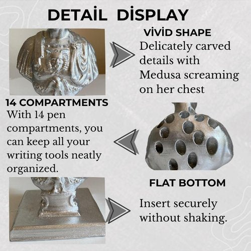 Resin 14 Compartments Ides of March Pen Holder - Resin Julius Caesar Ides of March Pen and Pencil Holder - Julius Caesar Funny Bust Statue - Pen for Desk Teacher Office Organizers - Gift,Decor. (GRAY)