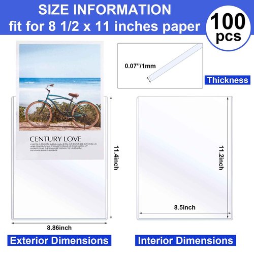 Teling 100 Pcs 8 1/2" x 11" Rigid Print Protectors Clear Rigid Sleeve Plastic Paper Page Protectors Clear Sheet Cover Photo Plastic Sleeve Hard Document Holder Birth Certificate Cover