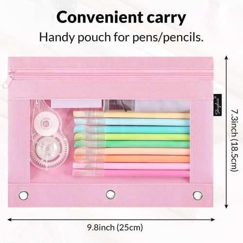 SKYDUE Pencil Pouch for 3 Ring Binder, Zipper Pencil Pouches for Girls Boys, Clear Window Pencil Case for Binder, Binder Pencil Pouch, Pencil Bag with Zipper,Pink & Purple