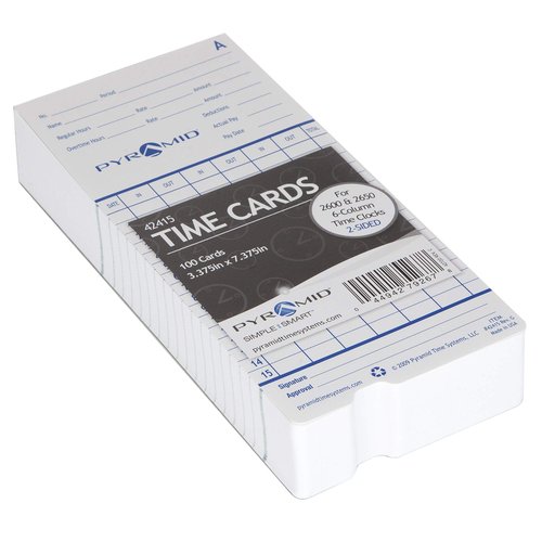 Pyramid Time Systems - Authentic Time Cards (42415) for Pyramid Models 2500, 2500K1, 2600 and 2650 Aligning Time Clocks, Double Sided Time Sheets (3.38 x 7.44 in) - 100 Time Cards - Blue/Green