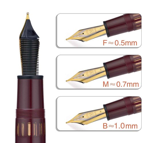 Yongsheng Junlai 930 Acrylic Fountain Pen, Size 9 Medium Nib with Piston Filling System, Wine Red Fence Ink Tank with Flat Top Design Smooth Writing Pen (Gold Trim)